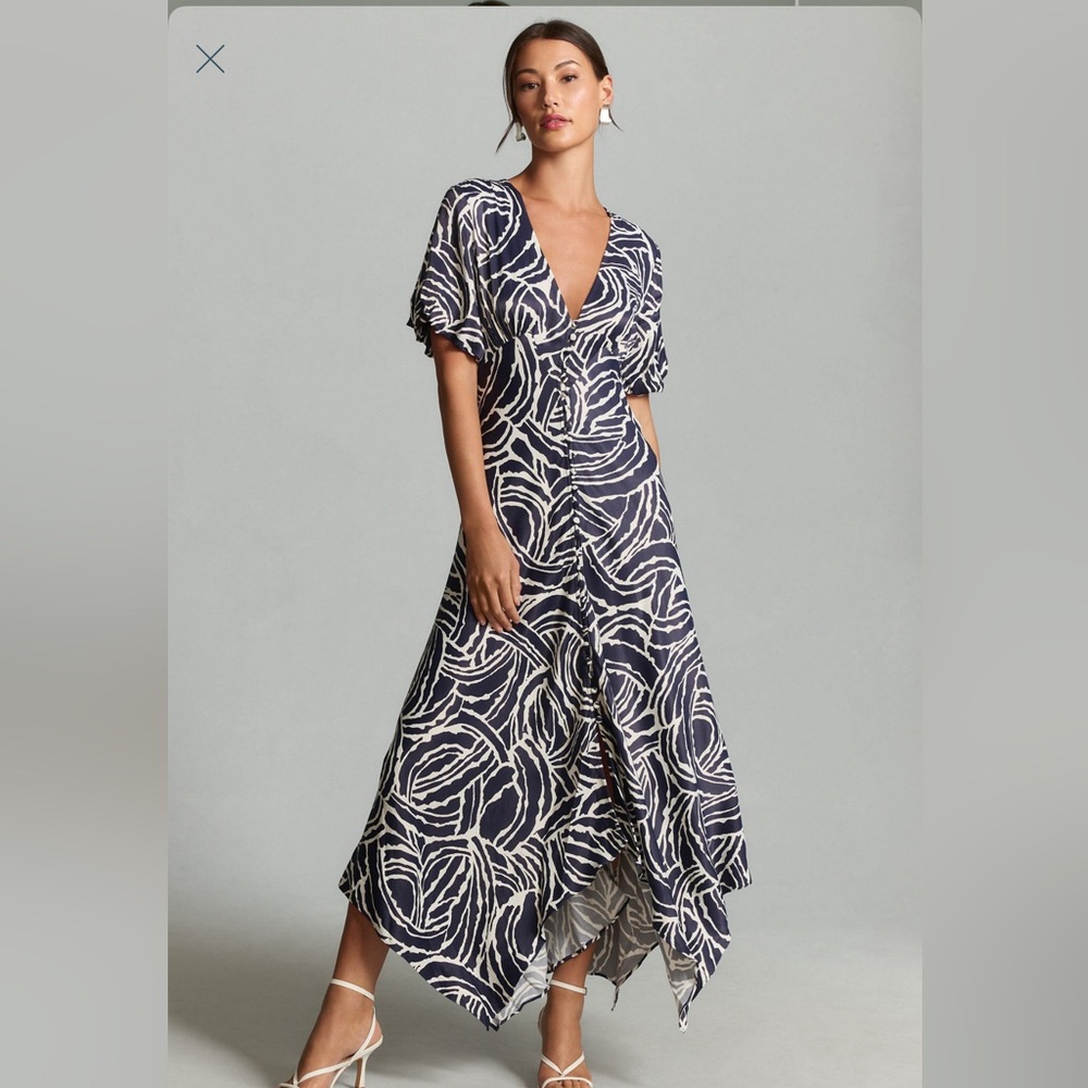 Anthropologie NWT short-sleeved V neck Button Front Midi Dress